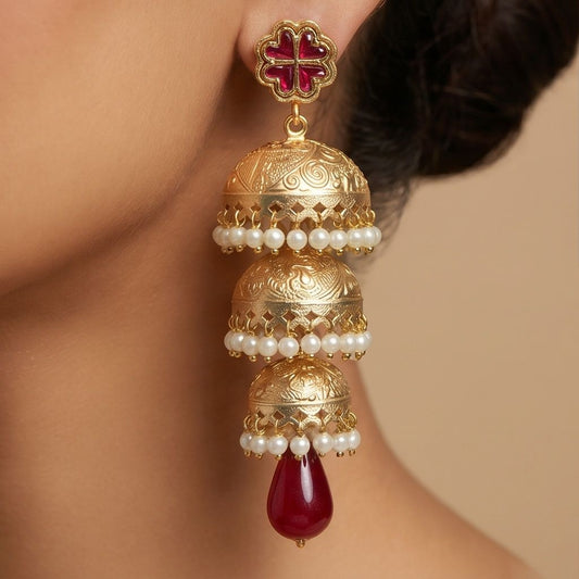 KD Atelier Scarlet Tiered Heritage Jhumkas