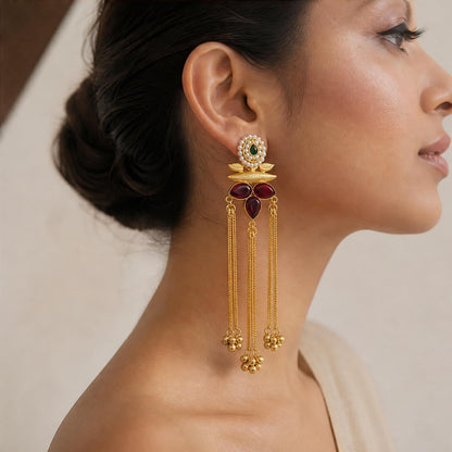 KD Atelier Gold Tone Lotus Kashmiri Earrings