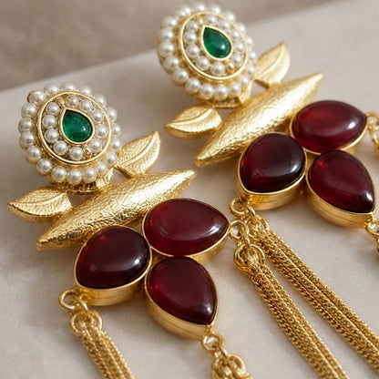 KD Atelier Gold Tone Lotus Kashmiri Earrings