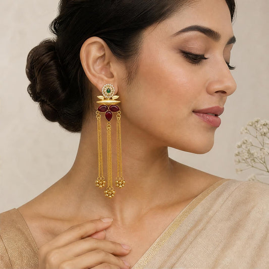 KD Atelier Gold Tone Lotus Kashmiri Earrings