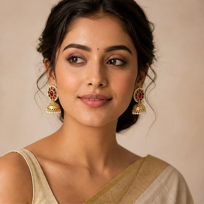 KD Atelier Kundan Floral Stud Jhumka Earrings with Pearl Border