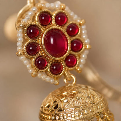 KD Atelier Kundan Floral Stud Jhumka Earrings with Pearl Border