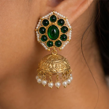 KD Atelier Kundan Floral Stud Jhumka Earrings with Pearl Border