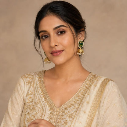 KD Atelier Kundan Floral Stud Jhumka Earrings with Pearl Border
