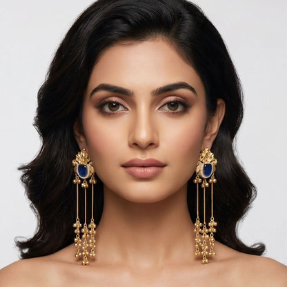 KD Atelier Mayura Emerald Long Drop Earrings