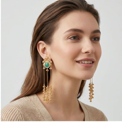 KD Atelier Mayura Emerald Long Drop Earrings