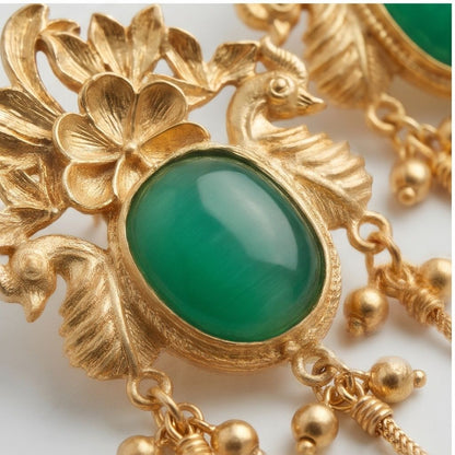 KD Atelier Mayura Emerald Long Drop Earrings
