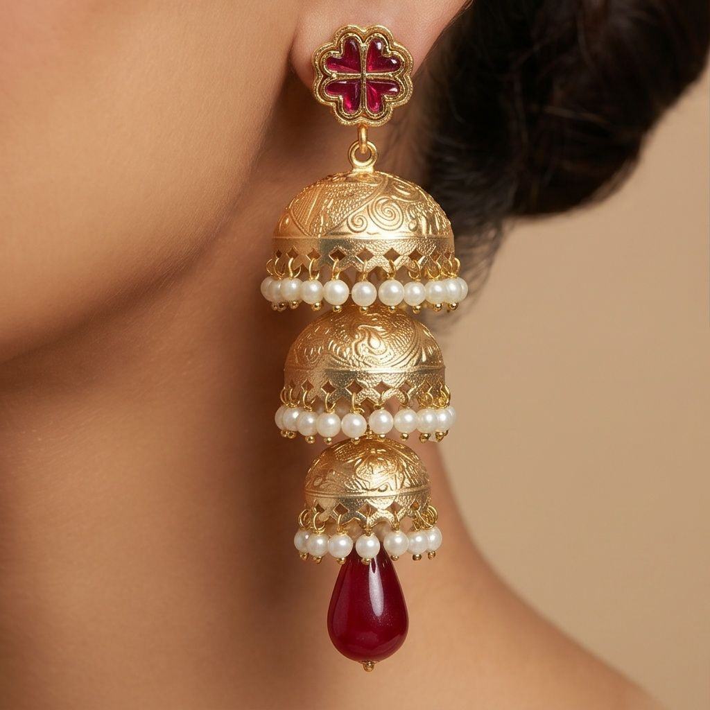 KD Atelier Scarlet Tiered Heritage Jhumkas