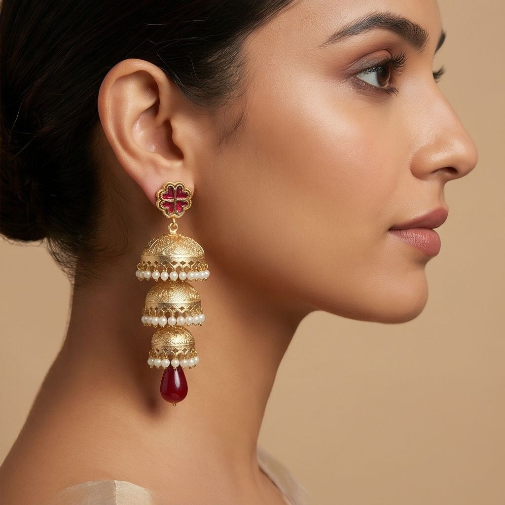 KD Atelier Scarlet Tiered Heritage Jhumkas