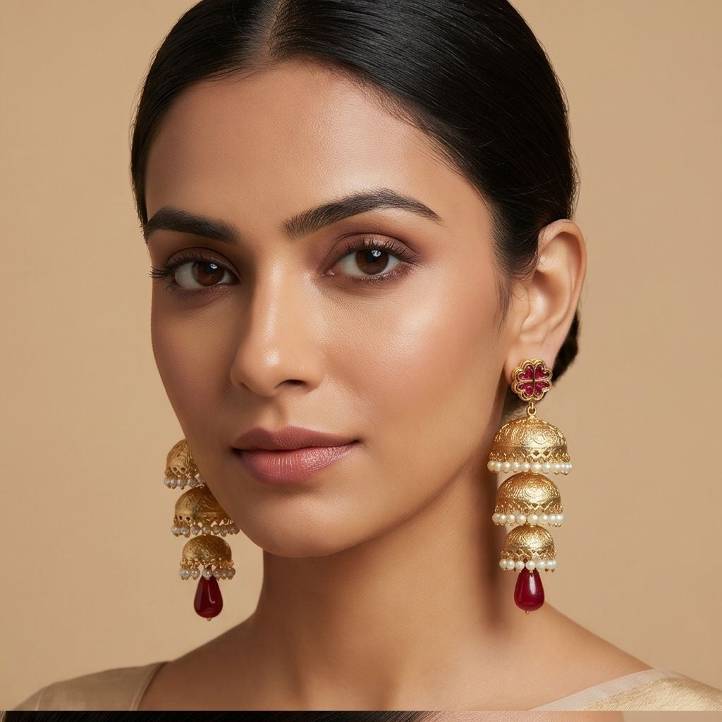 KD Atelier Scarlet Tiered Heritage Jhumkas