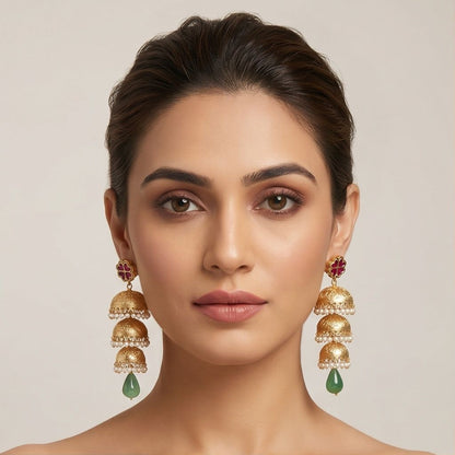 KD Atelier Scarlet Tiered Heritage Jhumkas