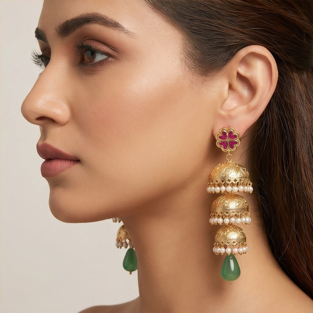 KD Atelier Scarlet Tiered Heritage Jhumkas