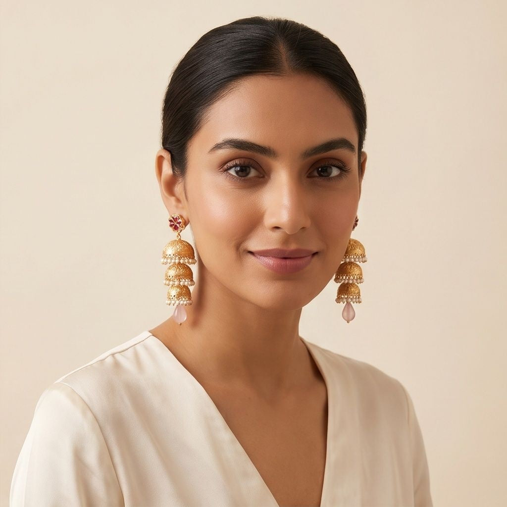 KD Atelier Scarlet Tiered Heritage Jhumkas