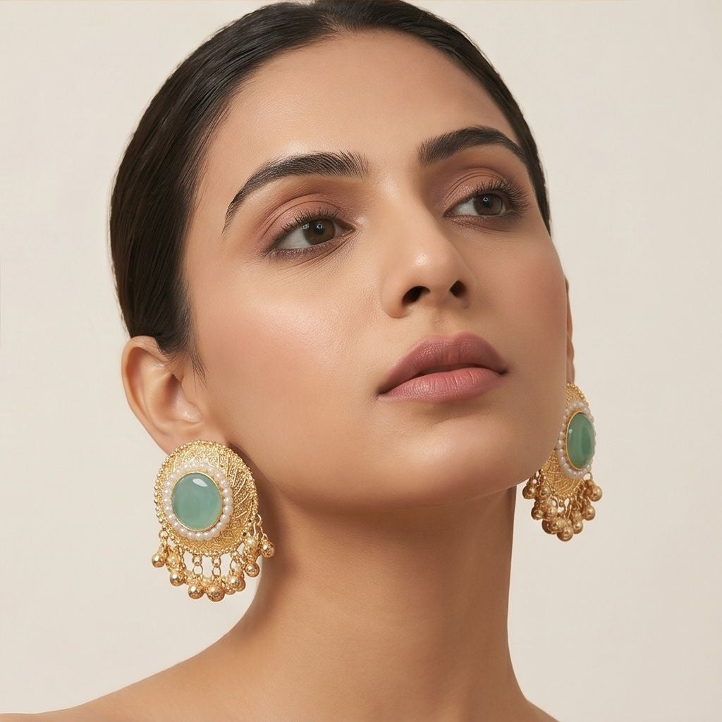 KD Atelier Teal Bloom Traditional Earrings