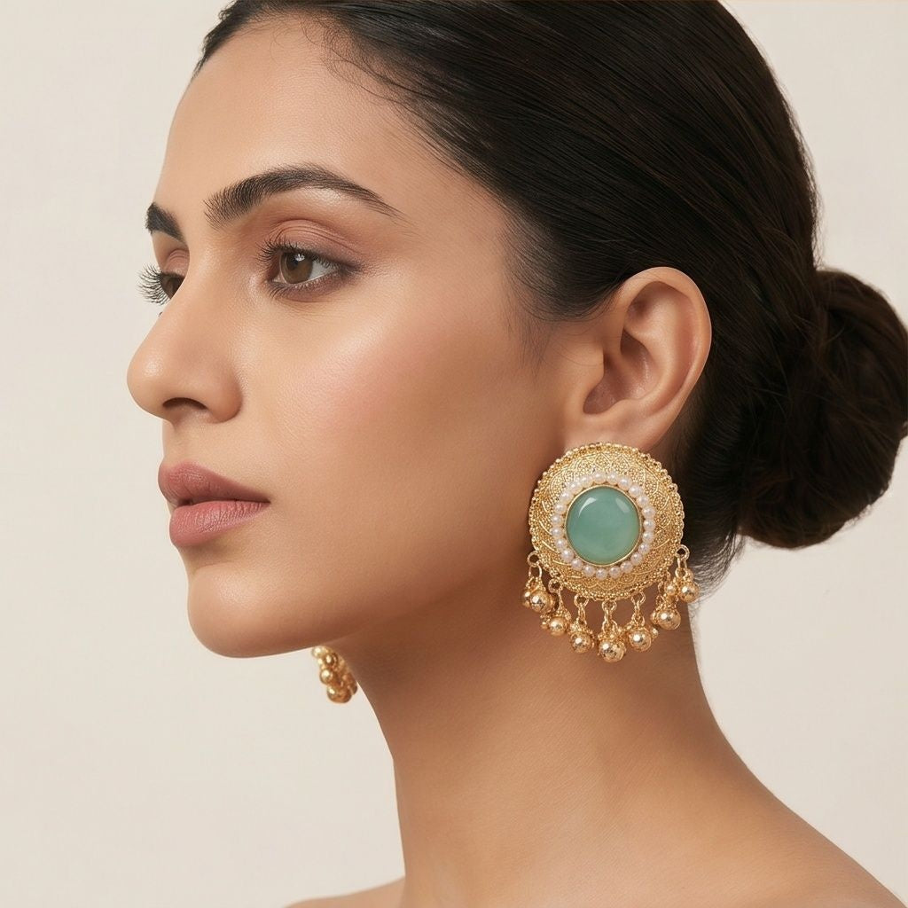 KD Atelier Teal Bloom Traditional Earrings