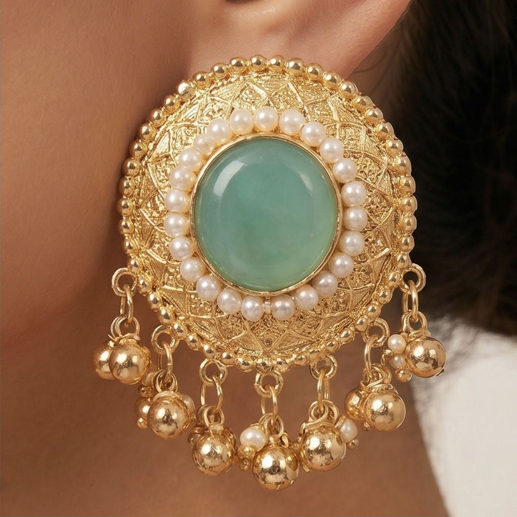 KD Atelier Teal Bloom Traditional Earrings