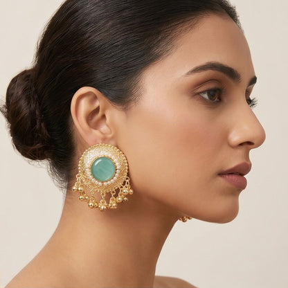 KD Atelier Teal Bloom Traditional Earrings
