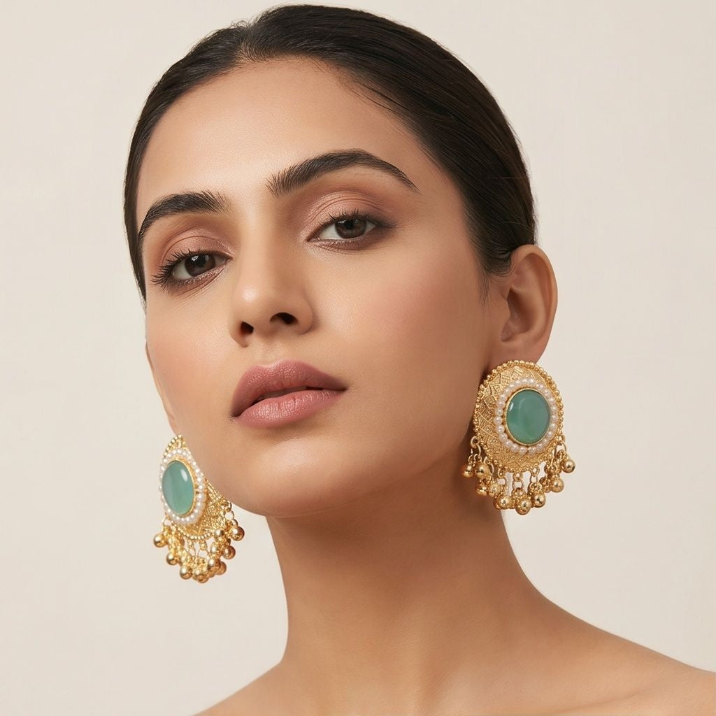 KD Atelier Teal Bloom Traditional Earrings