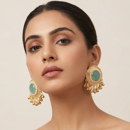 KD Atelier Teal Bloom Traditional Earrings