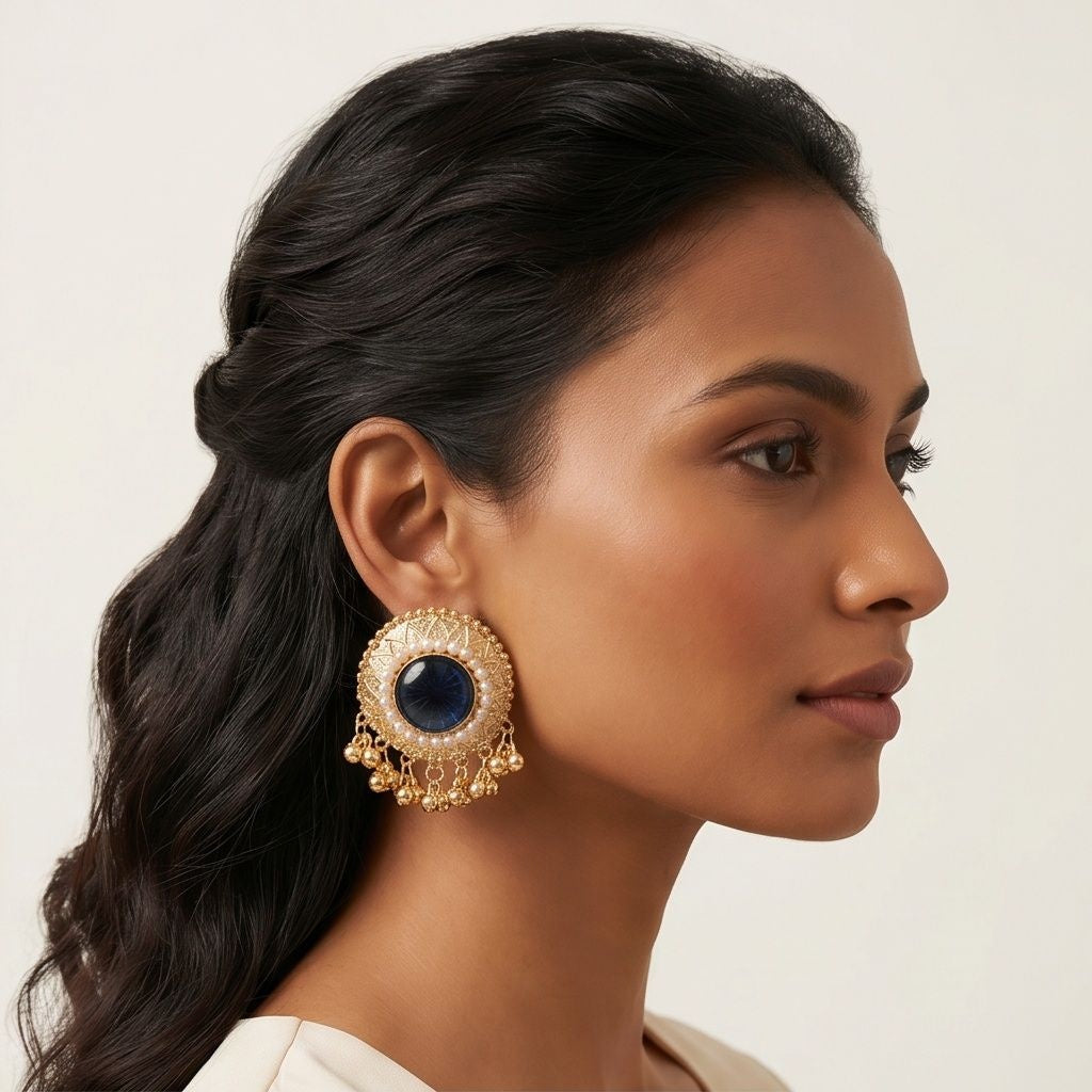 KD Atelier Teal Bloom Traditional Earrings