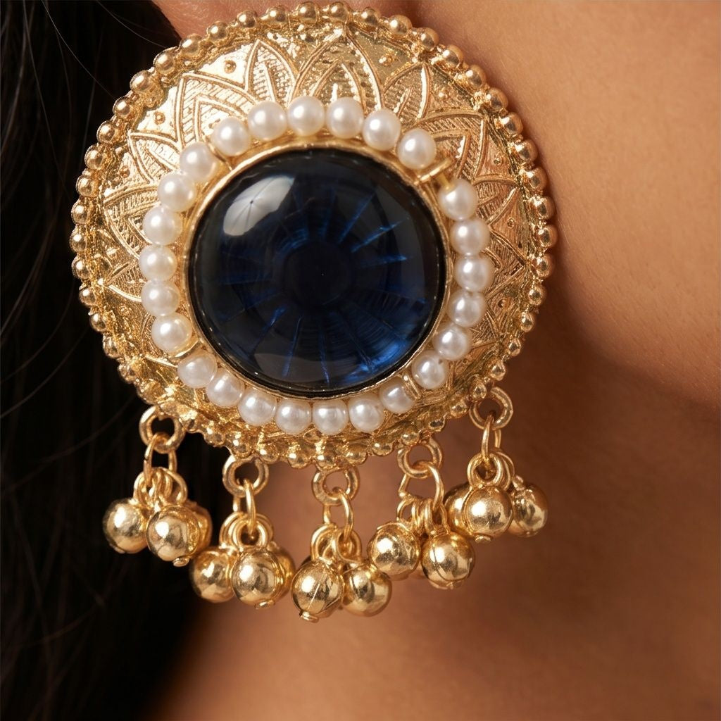 KD Atelier Teal Bloom Traditional Earrings