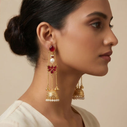 KD Atelier Vintage Inspired Long Chain Jhumka Earrings