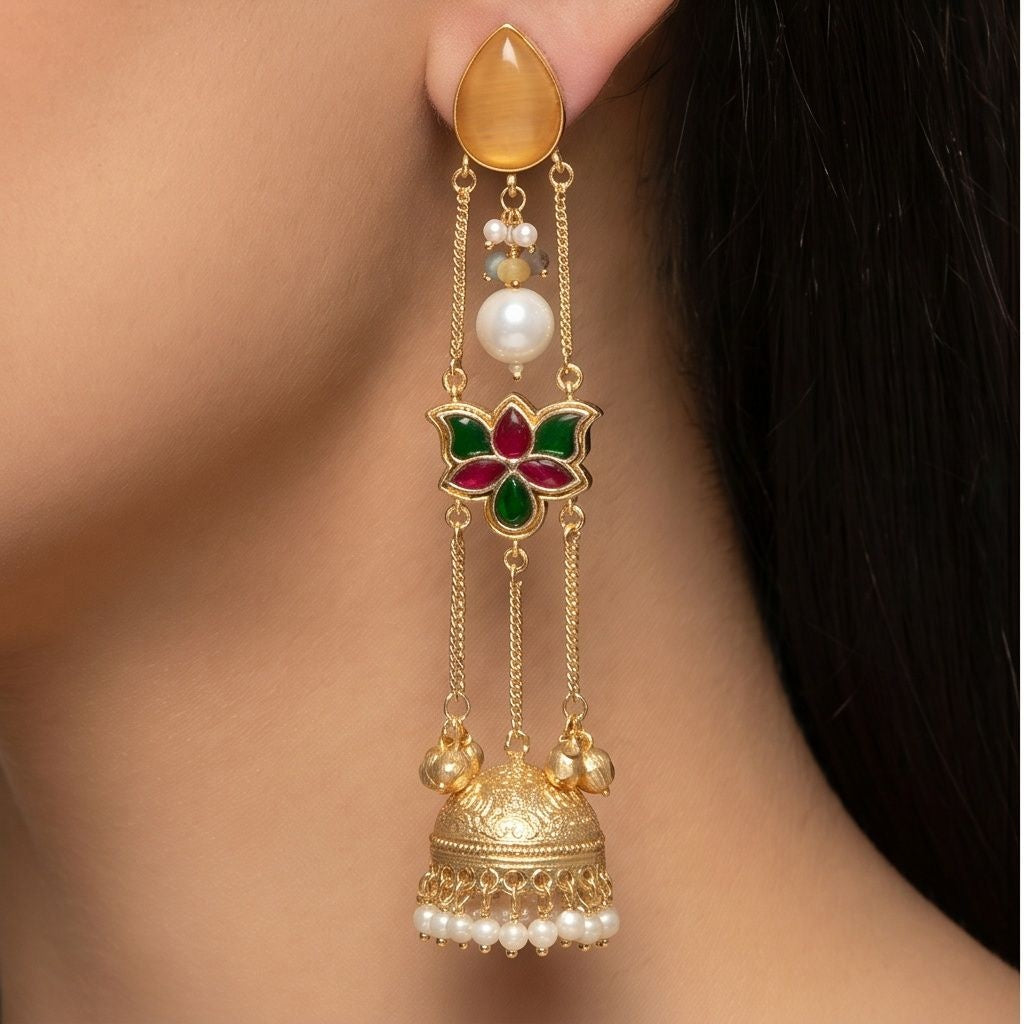 KD Atelier Vintage Inspired Long Chain Jhumka Earrings