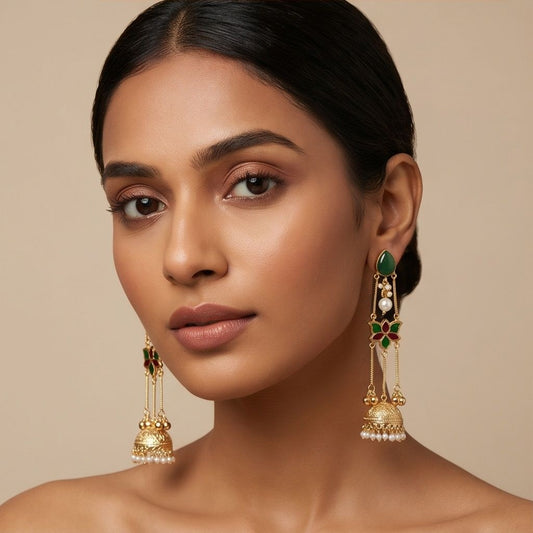 KD Atelier Vintage Inspired Long Chain Jhumka Earrings