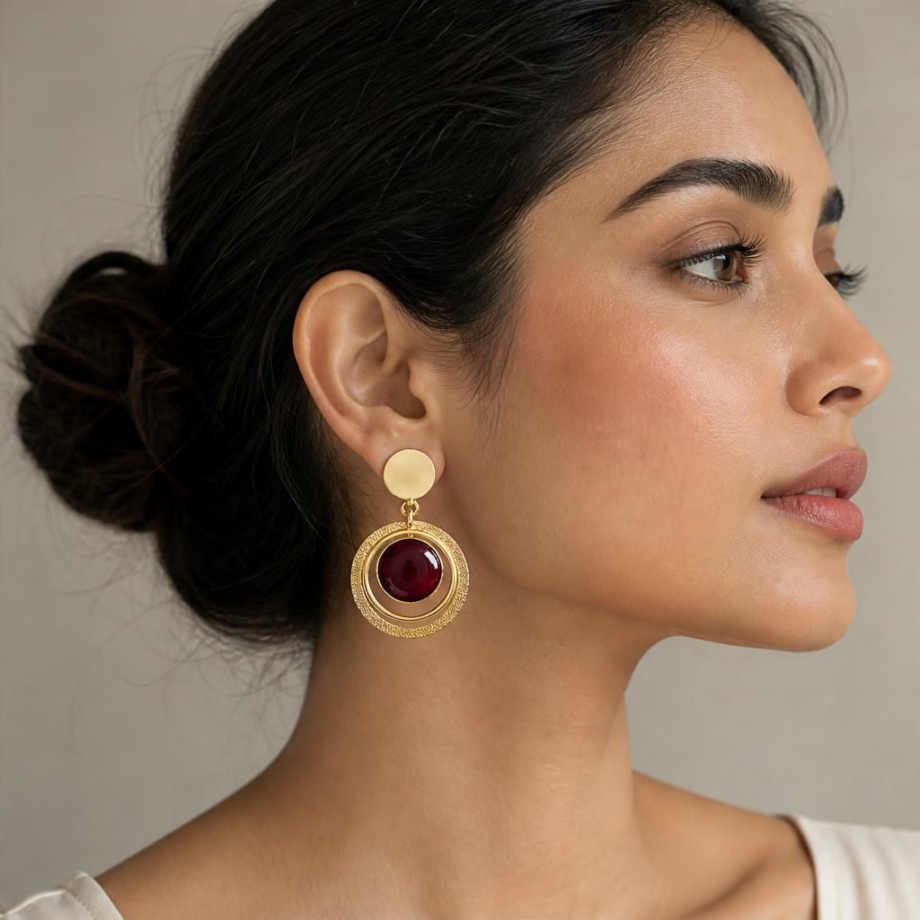 KD Atelier Vintage Red Stone Drop Earrings for Women
