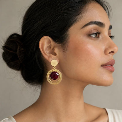 KD Atelier Vintage Red Stone Drop Earrings for Women