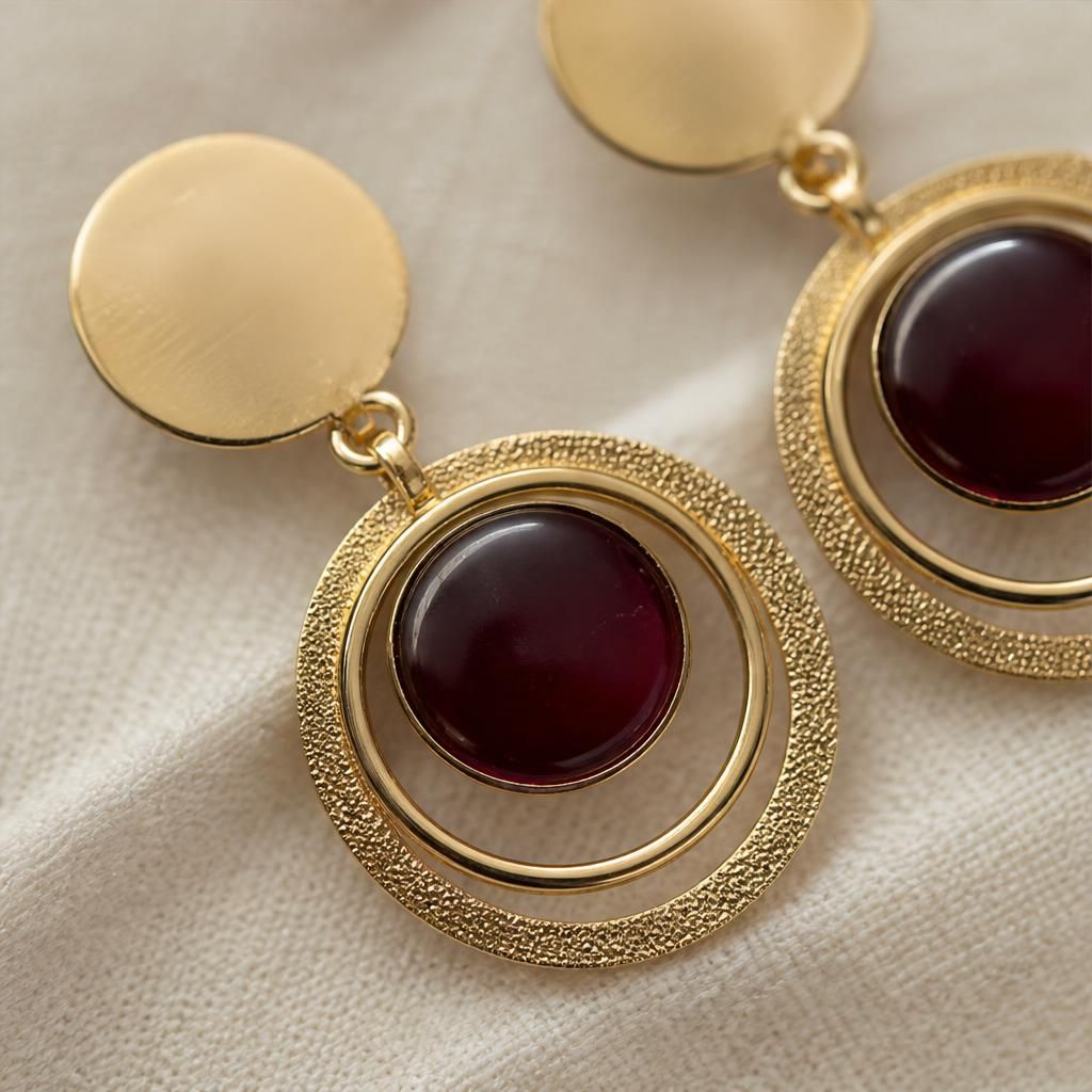 KD Atelier Vintage Red Stone Drop Earrings for Women