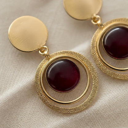 KD Atelier Vintage Red Stone Drop Earrings for Women