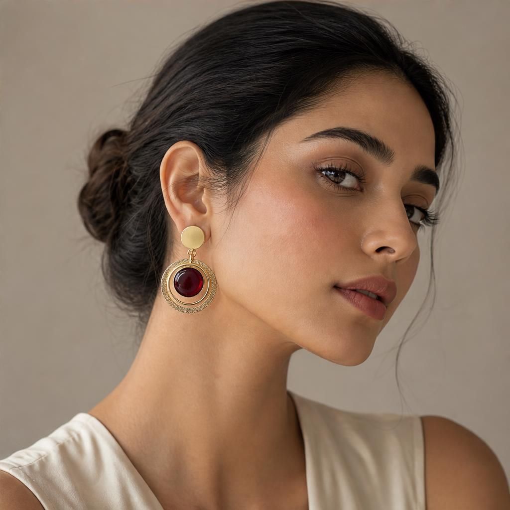KD Atelier Vintage Red Stone Drop Earrings for Women